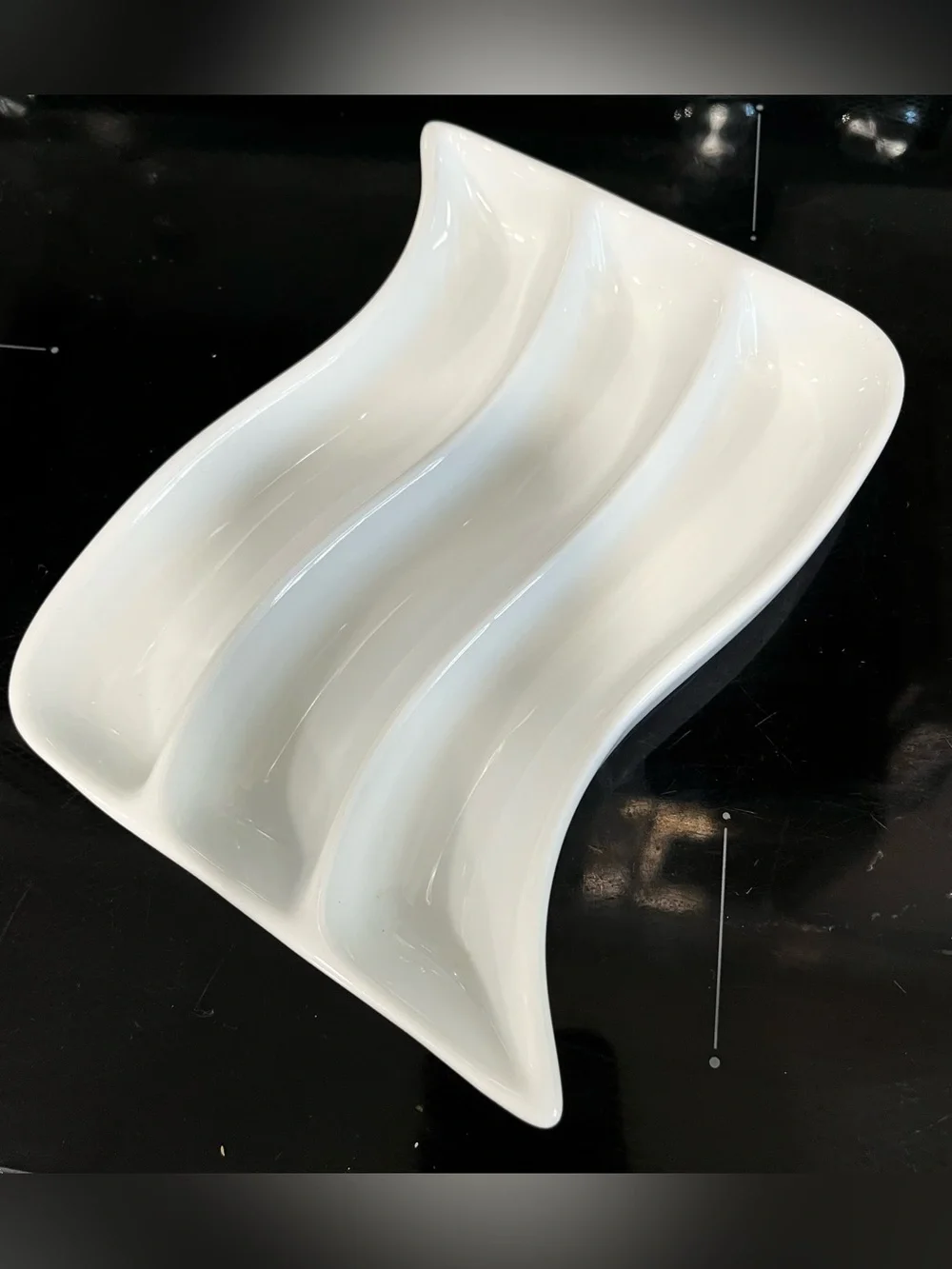 Crate & Barrel White Porcelain Appetizer Serving Set Vintage Spiral & Wavy Rows